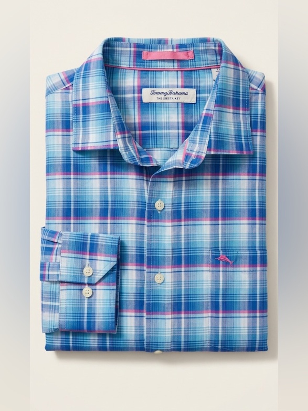 Tommy Bahama The Siesta Key Plaid Button Down Shirt Blue Pink Large